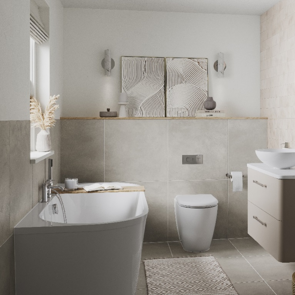 Lifestyle photo of Britton Bathrooms Milan Rimless Back to Wall WC & Seat Full Room